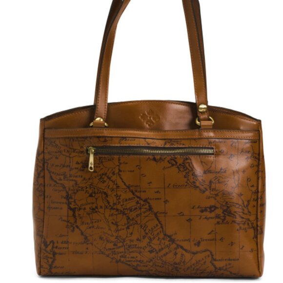 Patricia Nash Riot Rust Leather Calvi Satchel Crossbody Signature Map Brown - Picture 1 of 11